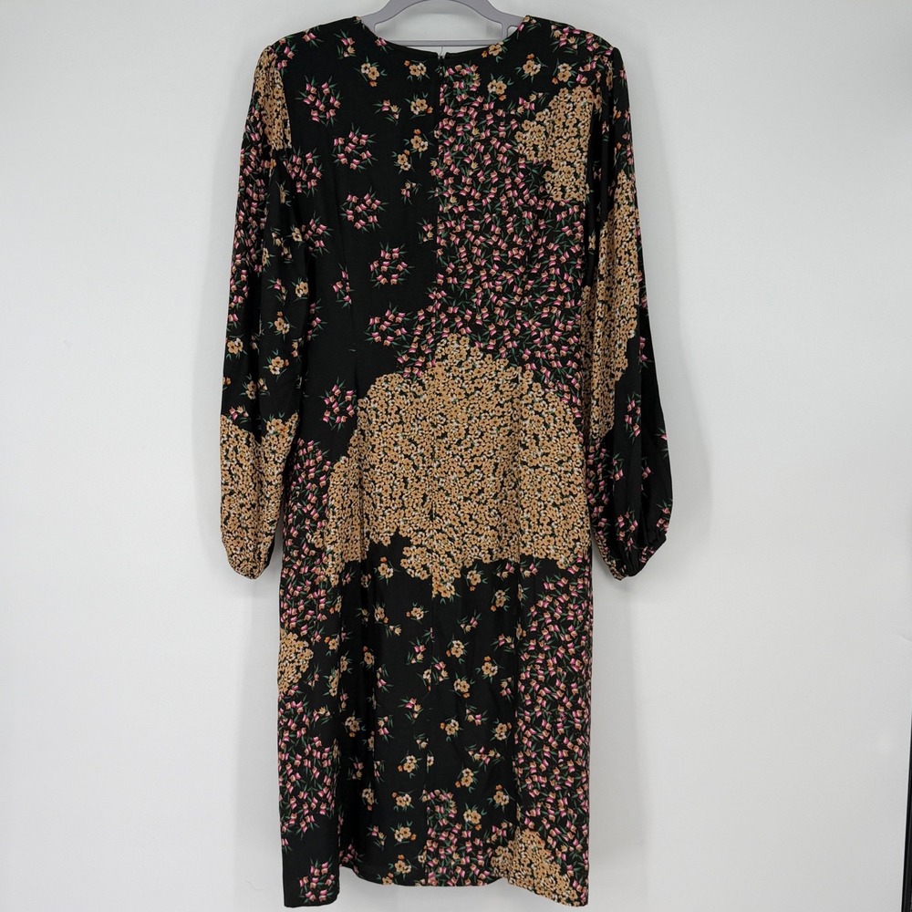 Kachel x Anthropologie Mixed‎ Floral Print Long Sleeve Midi Dress Black Pink 12